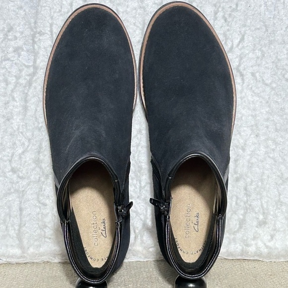 Clarks Womens Black Suede Sharon Heights Side Zip Ankle Booties Boots SZ 8.5 - Picture 5 of 11